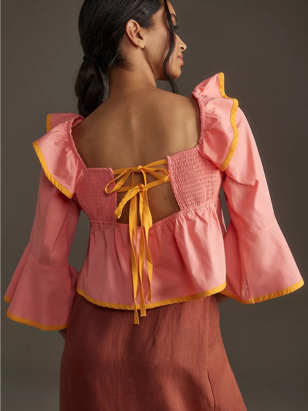 Anthropologie Maeve Square-Neck Ruffle Babydoll Top Size Small